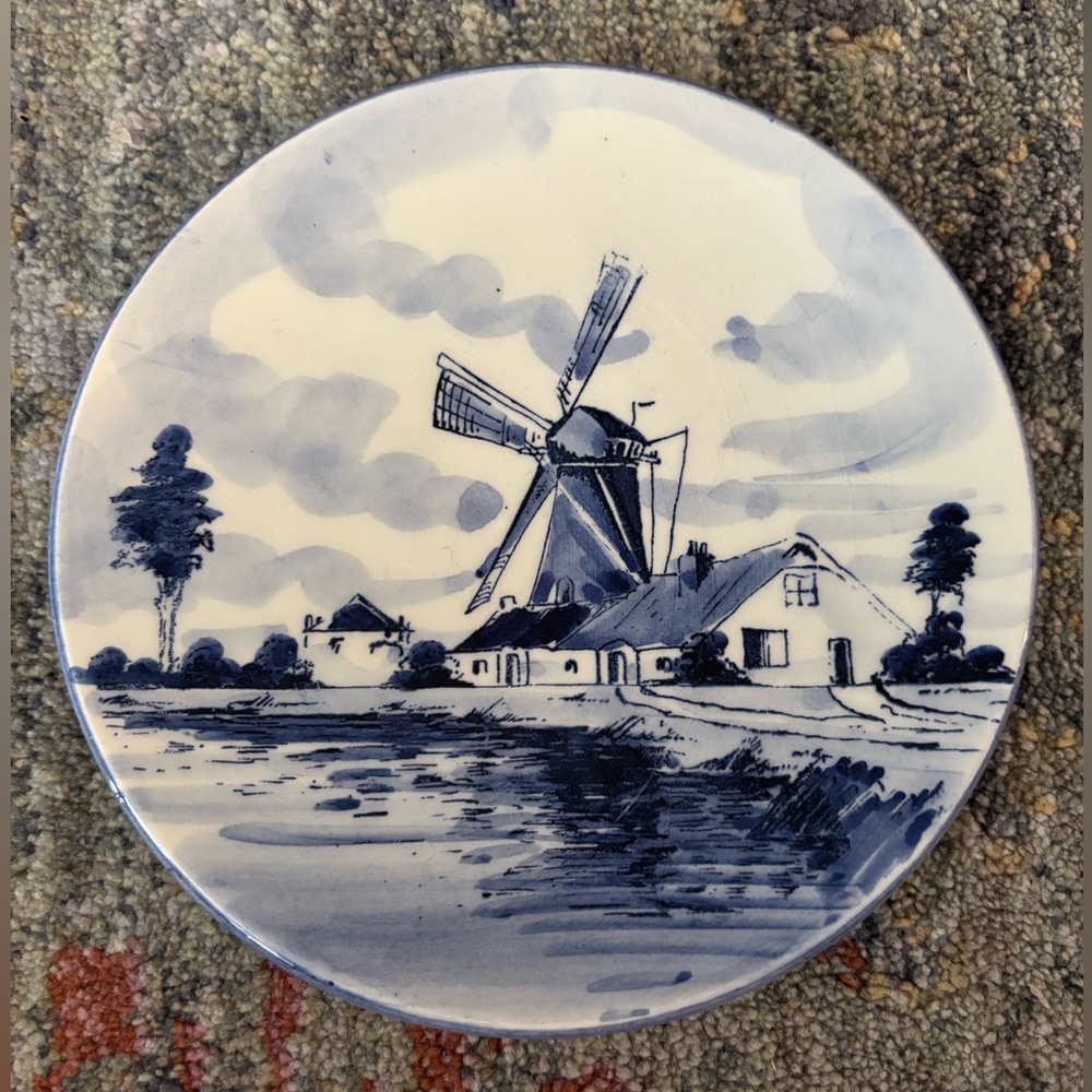 Vintage Delft handmade blue windmill decorative plate